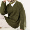 V-Neck Ribbed Knit Tunic Khaki