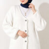 V-Neck Bearded Button-up Cardigan White