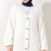 V-Neck Bearded Button-up Cardigan White – Image 2