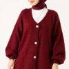 V-Neck Bearded Button-up Cardigan Burgundy