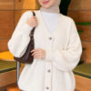 V-Neck Bearded Button-up Cardigan Ecru