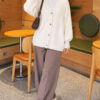 V-Neck Bearded Button-up Cardigan Ecru – Bild 2