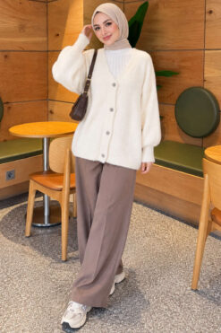 Alternative view of V-Neck Bearded Button-up Cardigan Ecru