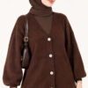V-Neck Bearded Button-up Cardigan Brown