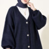 V-Neck Bearded Button-up Cardigan Navy Blue