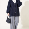 V-Neck Bearded Button-up Cardigan Navy Blue - immagine 3