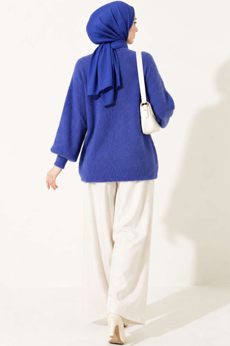 V-Neck Bearded Button-up Cardigan Saxon Blue - Imagen 4
