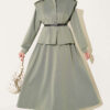 Puffed Shoulder Scuba Two-Piece Set with Hem Edge Khaki