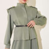 Puffed Shoulder Scuba Two-Piece Set with Hem Edge Khaki – Image 2