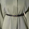 Puffed Shoulder Scuba Two-Piece Set with Hem Edge Khaki – Image 3