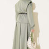 Puffed Shoulder Scuba Two-Piece Set with Hem Edge Khaki – Image 4