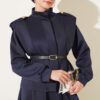 Puffed Shoulder Scuba Two-Piece Set with Hem Edge Navy Blue – Image 2