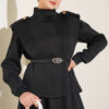 Puffed Shoulder Scuba Two-Piece Set with Hem Edge Black - immagine 2