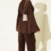 Velvet Two-Piece Set with Drawstring Neck and Waist Ties Brown – Bild 3