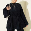 Velvet Two-Piece Set with Drawstring Neck and Waist Ties Navy Blue - Imagen 2