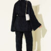 Velvet Two-Piece Set with Drawstring Neck and Waist Ties Navy Blue - Imagen 3
