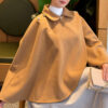 Button-Detail Collar Poncho Camel