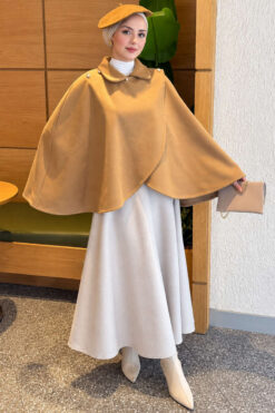Alternative view of Button-Detail Collar Poncho Camel