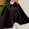 Button-Detail Collar Poncho Black