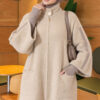 Long cardigan with a collar, button closure, and a beard pattern Beige - Afbeelding 2