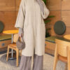 Long cardigan with a collar, button closure, and a beard pattern Beige