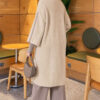 Long cardigan with a collar, button closure, and a beard pattern Beige - Afbeelding 4