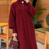 Long cardigan with a collar, button closure, and a beard pattern Burgundy