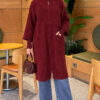 Long cardigan with a collar, button closure, and a beard pattern Burgundy – Bild 2