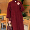 Long cardigan with a collar, button closure, and a beard pattern Burgundy – Bild 3