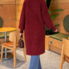 Long cardigan with a collar, button closure, and a beard pattern Burgundy – Bild 4