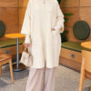 Long cardigan with a collar, button closure, and a beard pattern Ecru - immagine 2