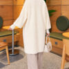 Long cardigan with a collar, button closure, and a beard pattern Ecru - immagine 4