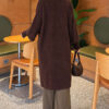 Long cardigan with a collar, button closure, and a beard pattern Brown – Image 4