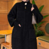 Long cardigan with a collar, button closure, and a beard pattern Black