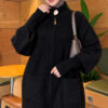 Long cardigan with a collar, button closure, and a beard pattern Black – Image 3
