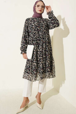 Alternative view of Ruffled Collar Detail Chiffon Tunic Purple