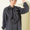 Ruffled Collar Tied Polka Dot Shirt Slate Grey