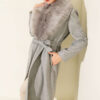 Long Coat with Fur-Trimmed Collar and Belt Grey