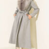 Long Coat with Fur-Trimmed Collar and Belt Grey – Image 2