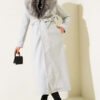 Long Coat with Fur-Trimmed Collar and Belt Grey – Image 5