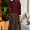 Neckline Beaded Heart Patterned Knit Cardigan Burgundy - immagine 2