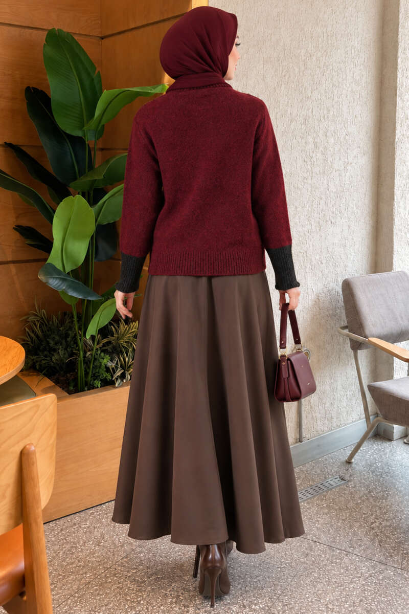 Neckline Beaded Heart Patterned Knit Cardigan Burgundy - immagine 4