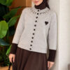 Neckline Beaded Heart Patterned Knit Cardigan Grey - immagine 3