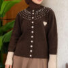 Neckline Beaded Heart Patterned Knit Cardigan Brown - immagine 3