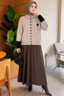 Alternative view of Neckline Beaded Heart Patterned Knit Cardigan Stone