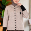 Neckline Beaded Heart Patterned Knit Cardigan Stone - Image 3