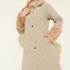 Fleece-Lined Quilted Jacket with Collar and Cuffs Beige - الصورة 2