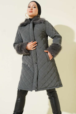 Alternative view of Fleece-Lined Quilted Jacket with Collar and Cuffs Smoke