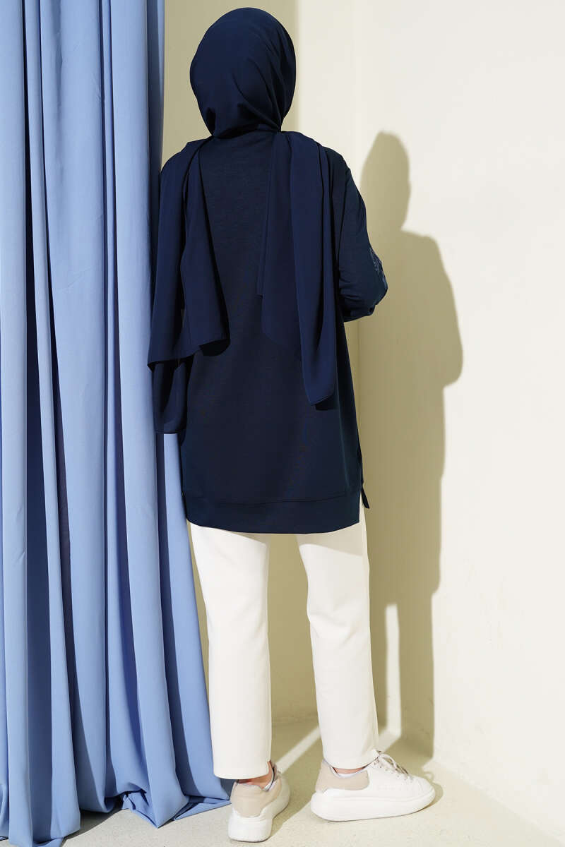 Embroidered Sequin Tunic Navy Blue – Image 3