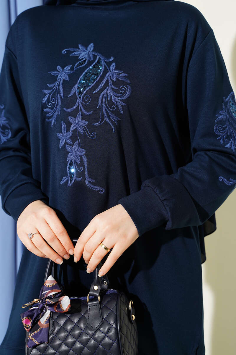 Embroidered Sequin Tunic Navy Blue – Image 4